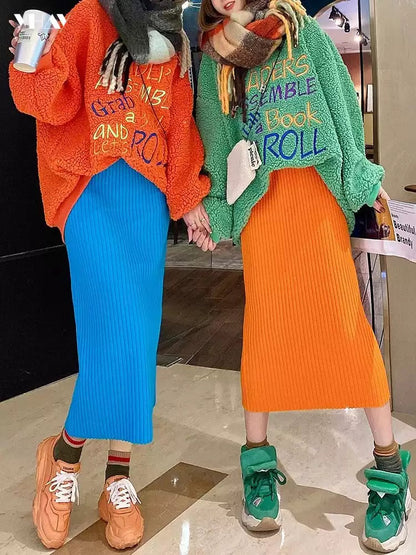 彩色針織中長裙 X3460