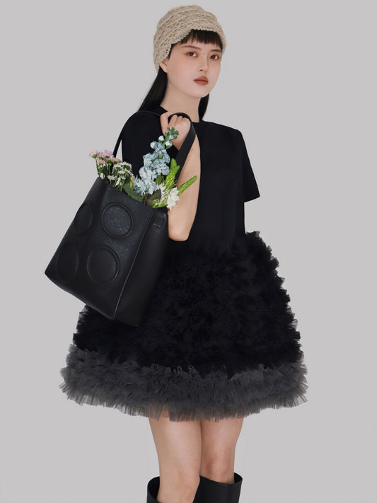 Mesh Bubble Patchwork Dress　X3240