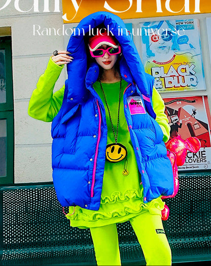 Neon Color Letter Patch Padded Vest　X3429