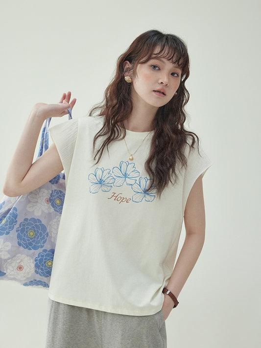 Floral Ruffle Sleeve T-Shirt　X3231