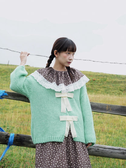 Soft Loose Knit Cardigan with Bow Decoration X3401