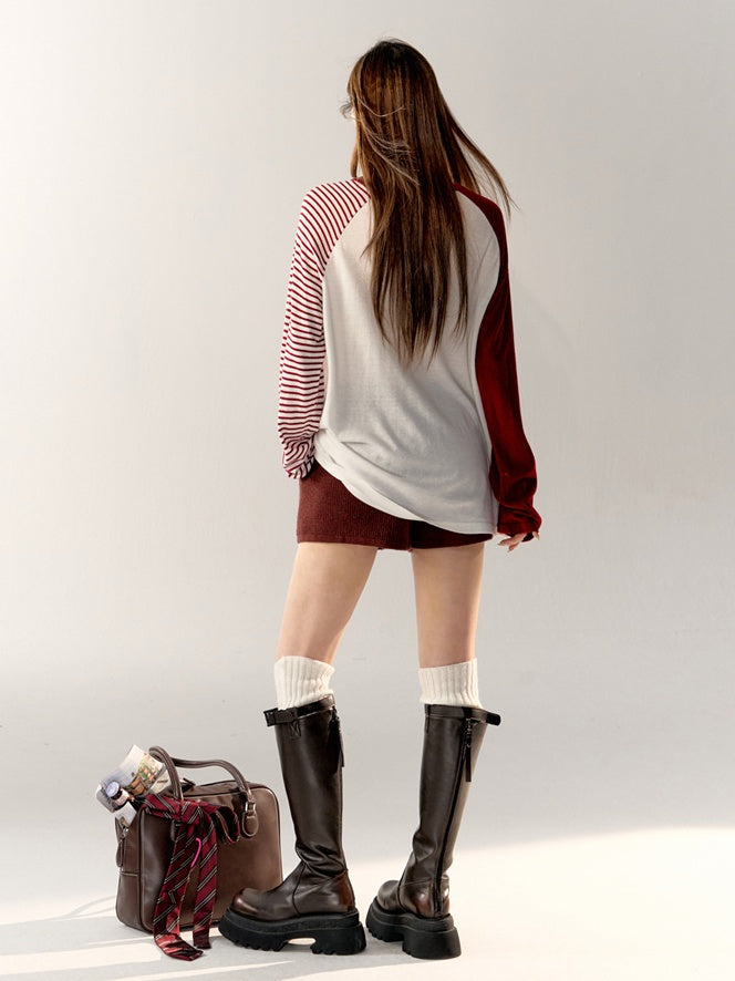 Raglan Sleeve Striped Loose T-Shirt　X3165