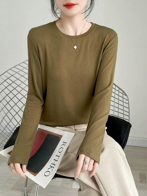 Round neck and half-high neck long sleeve T-shirt X3174