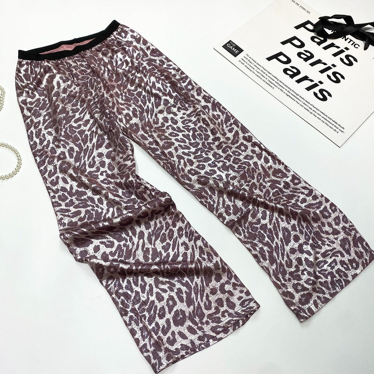 Pink Leopard Satin Wide Pants　X3416