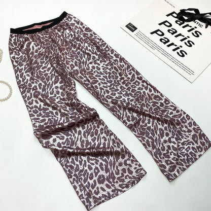 Pink Leopard Satin Wide Pants　X3416