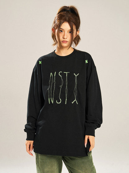 Embroidery letter loose long sleeve t-shirt X3091