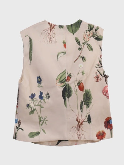 Botanical floral pattern v-neck vest X3042