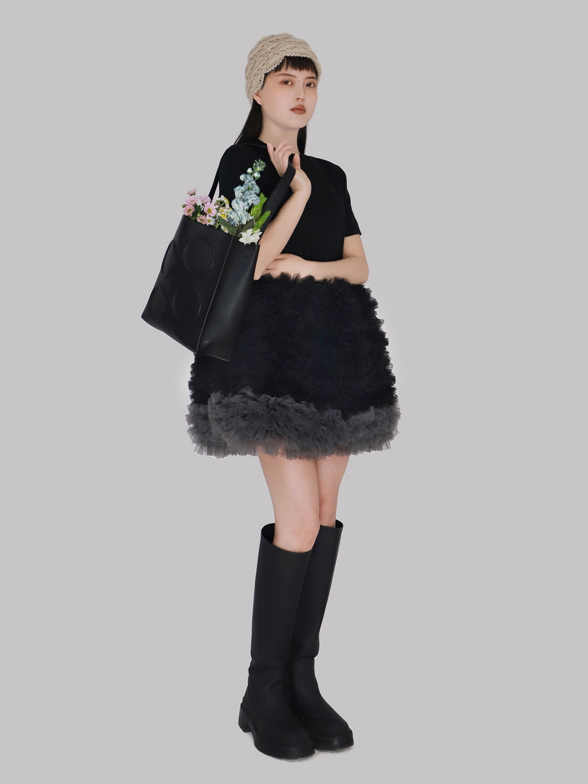 Mesh Bubble Patchwork Dress　X3240