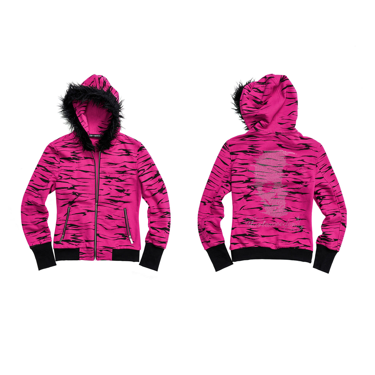 Zebra Fur Hood Zip Hoodie　X3695