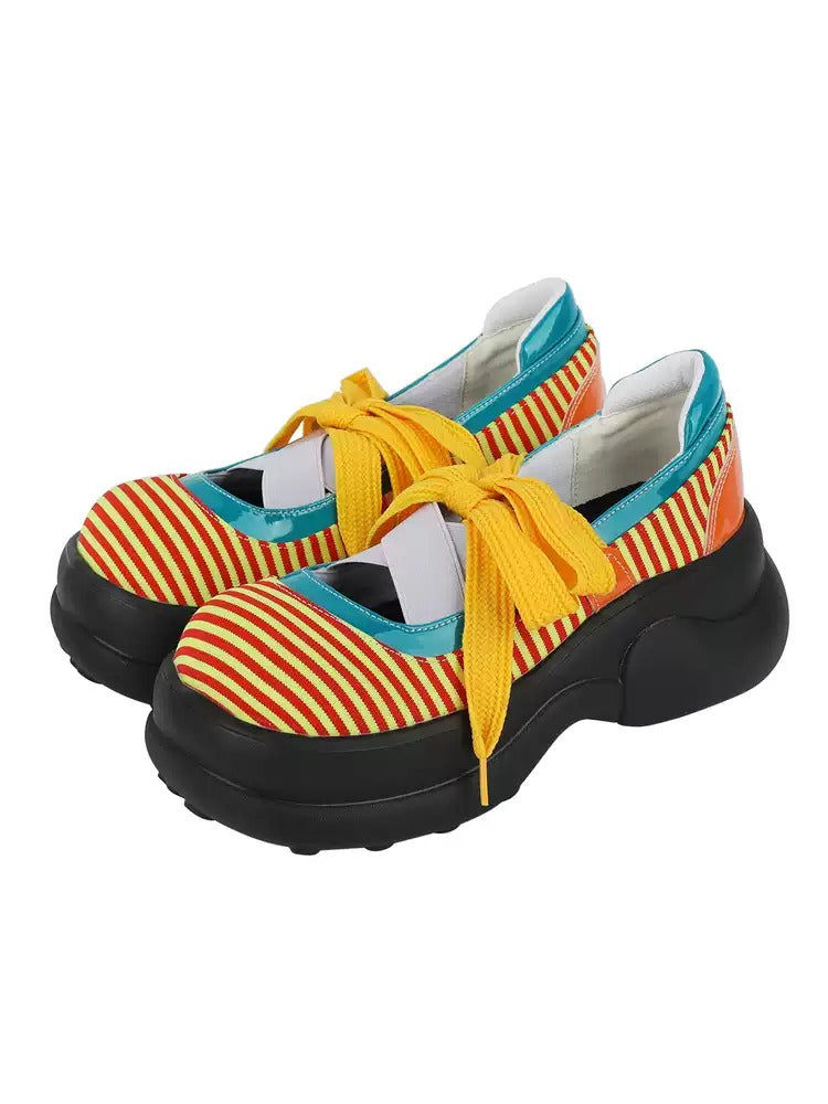 Colorblock Stripe Chunky Platform Lace-Up Shoes　X3481