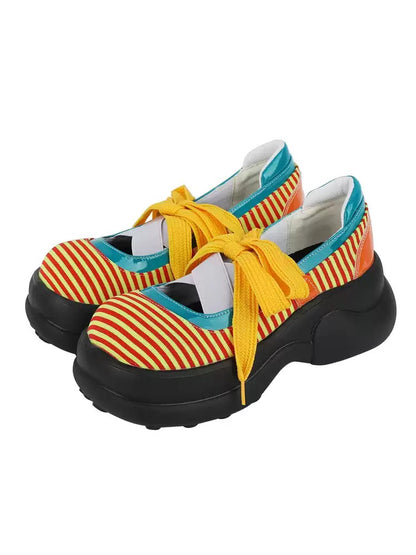 Colorblock Stripe Chunky Platform Lace-Up Shoes　X3481