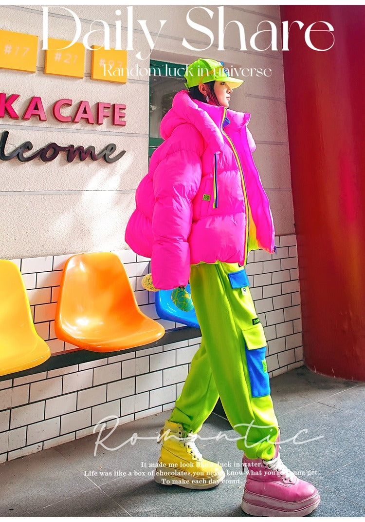 螢光色連帽羽絨外套 X3470