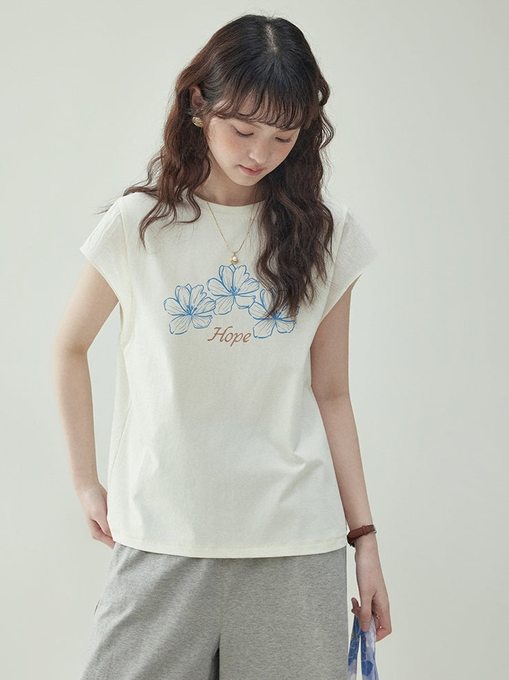 Floral Ruffle Sleeve T-Shirt　X3231