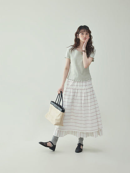Cotton Jacquard Frill-Sleeve Short Tee　X3233
