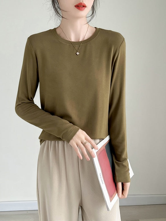 Round neck and half-high neck long sleeve T-shirt X3174