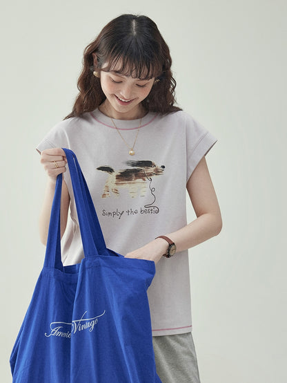 Puppy Print Sleeveless T-Shirt　X3232