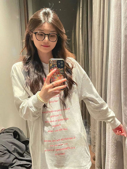 Letter print long sleeved loose T-shirt X3130