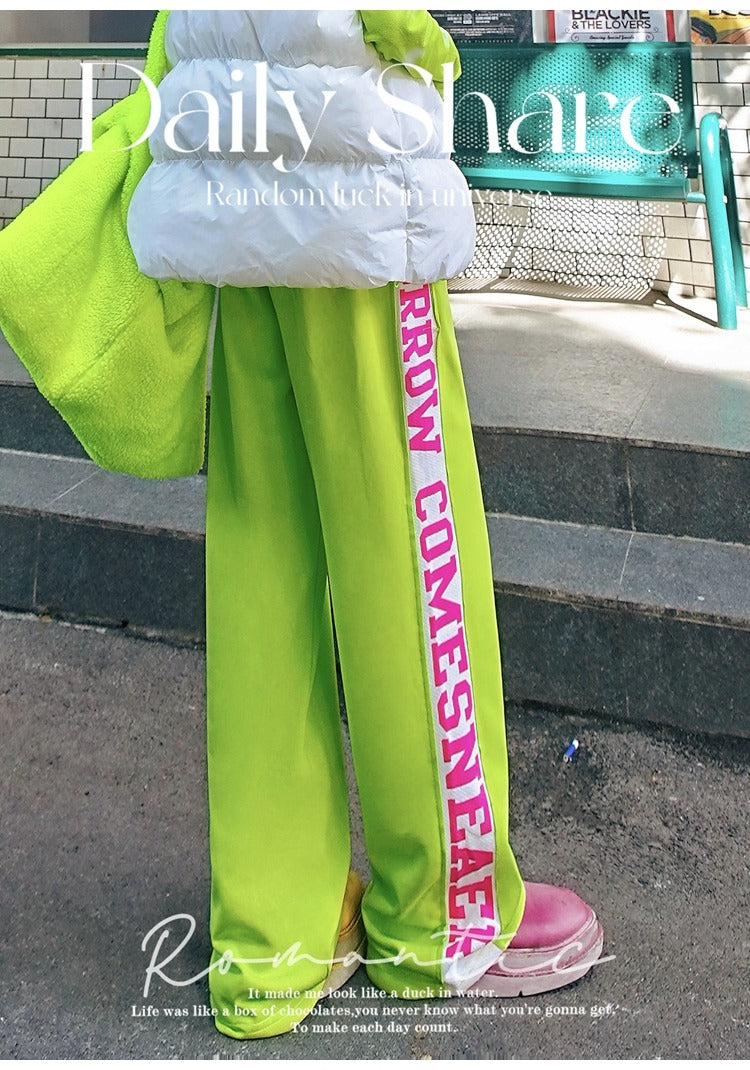 Color Block Lettering Relaxed Sweat Pants　X3473