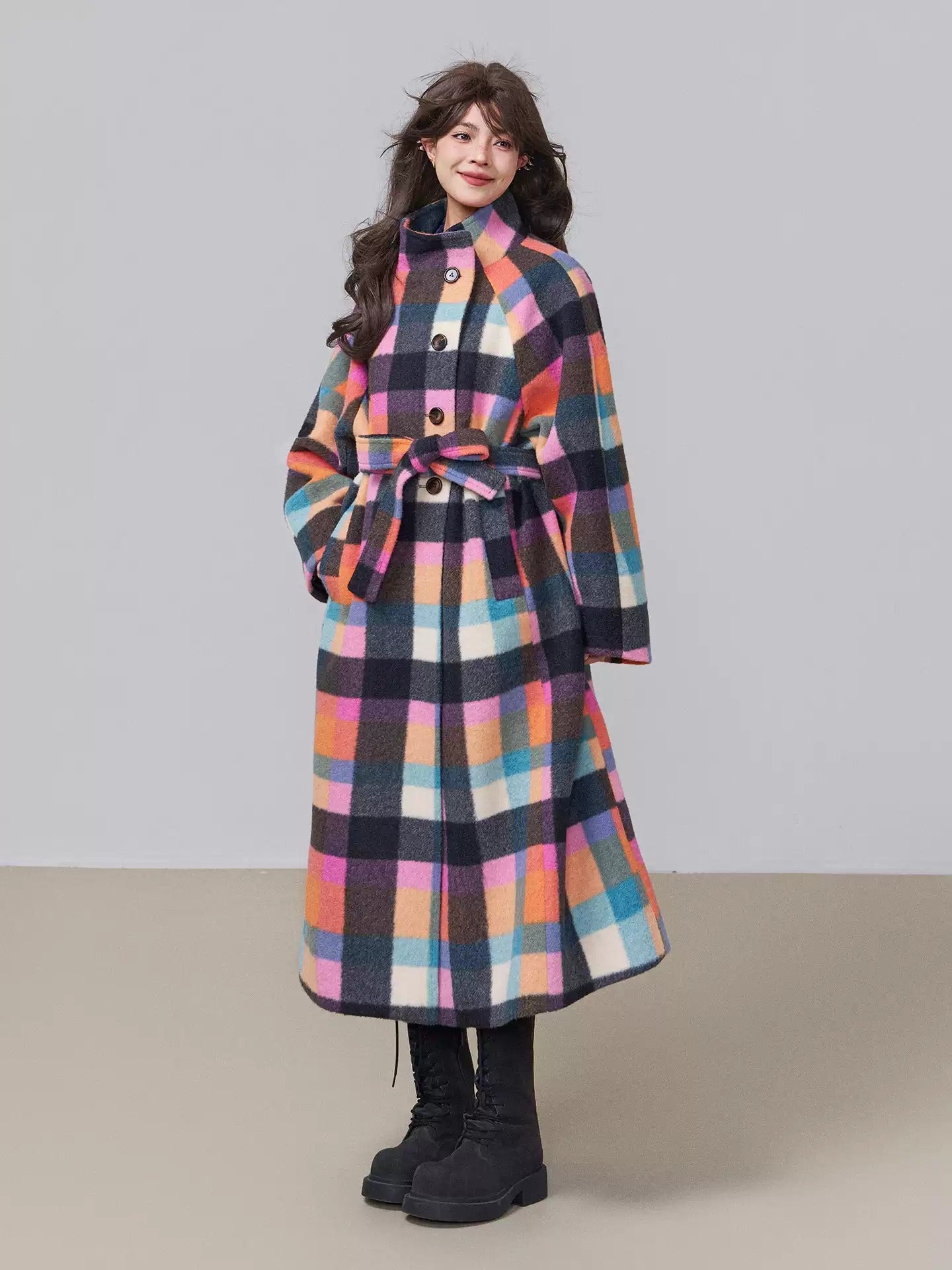 韓版格紋羊毛大衣 X3449