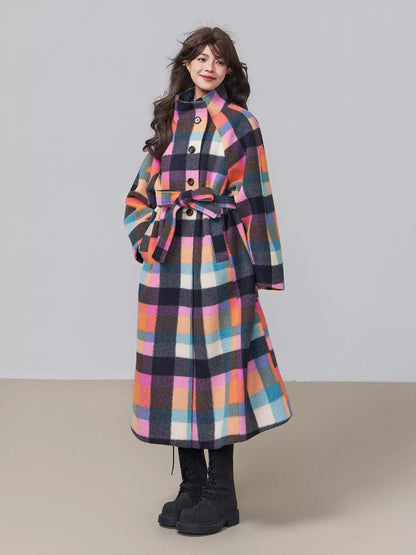 韓版格紋羊毛大衣 X3449