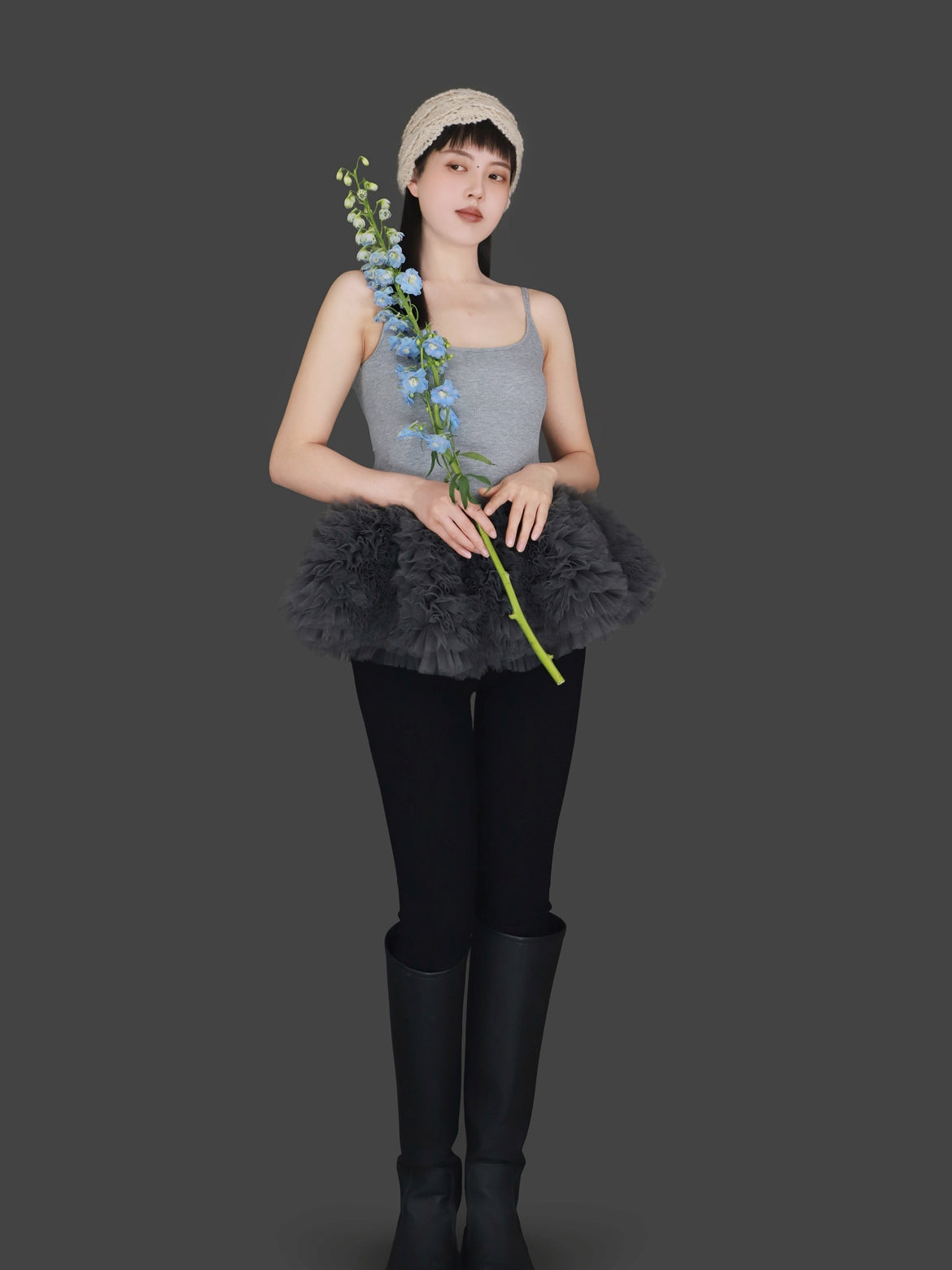Mesh Hem Petal Camisole Top　X3239
