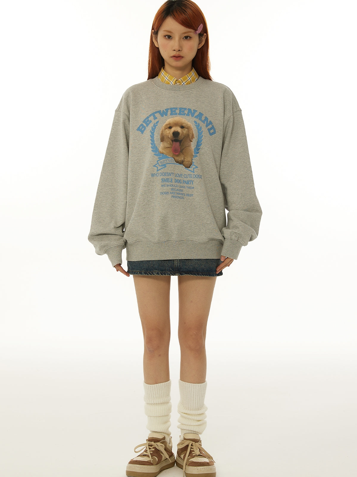 Cute puppy print loose pullover sweatshirt X3077