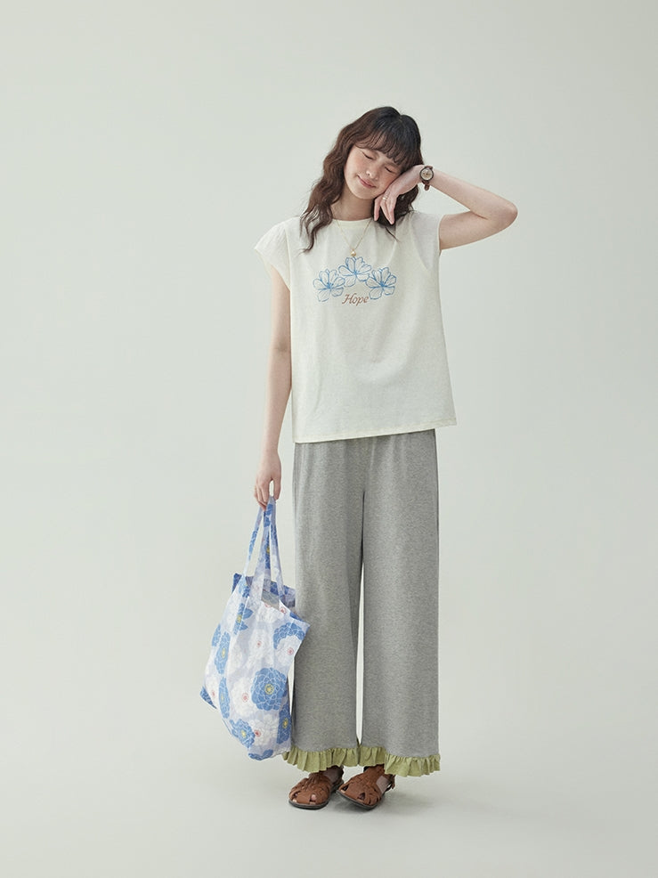 Floral Ruffle Sleeve T-Shirt　X3231