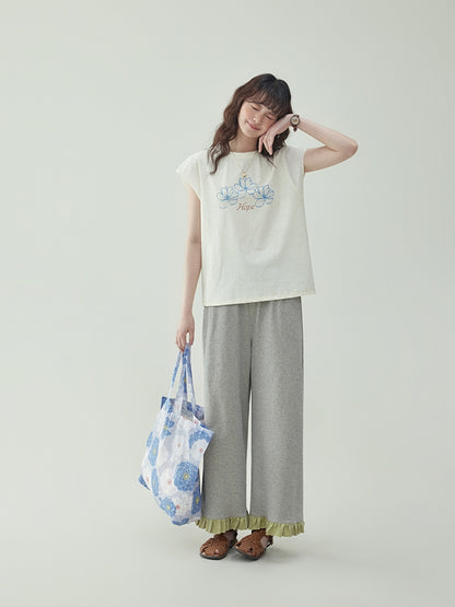 Floral Ruffle Sleeve T-Shirt　X3231