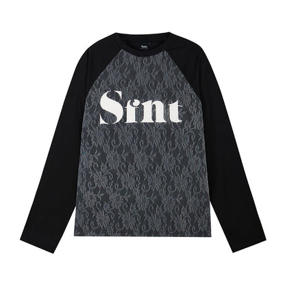 Lace stitching raglan long sleeve T-shirt X3126