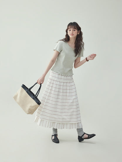 Cotton Jacquard Frill-Sleeve Short Tee　X3233
