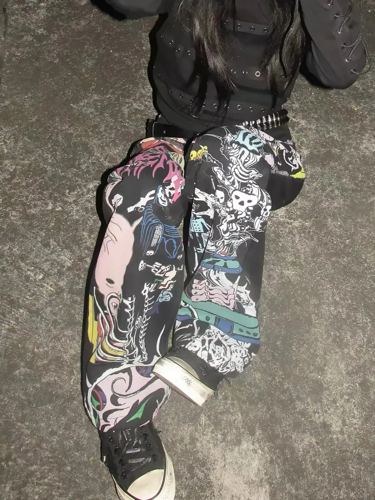 Graffiti Print Wide Leg Jeans　X3705