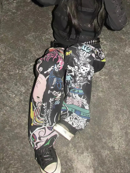 Graffiti Print Wide Leg Jeans　X3705