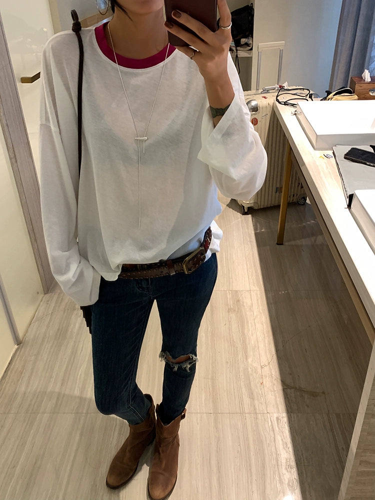 Casual Long sleeve cotton loose T-Shirt X3050