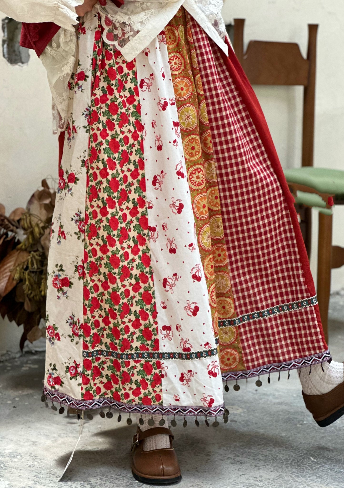 Vintage Country Patchwork Floral Long Skirt　X3364