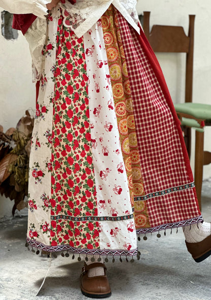 Vintage Country Patchwork Floral Long Skirt　X3364