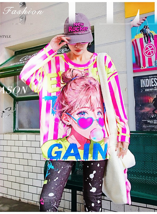 彩色條紋Logo抓絨內襯T卹 X3469