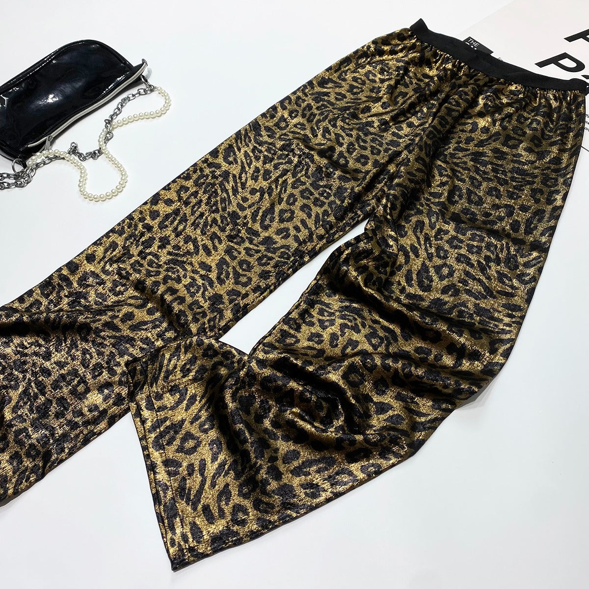 Pink Leopard Satin Wide Pants　X3416