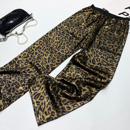 Pink Leopard Satin Wide Pants　X3416