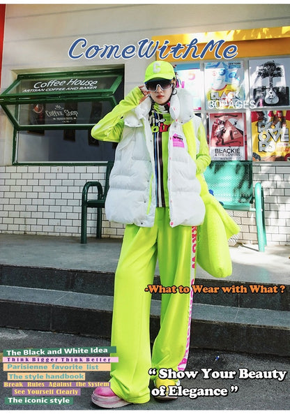 霓虹色字母貼片加厚背心 X3429