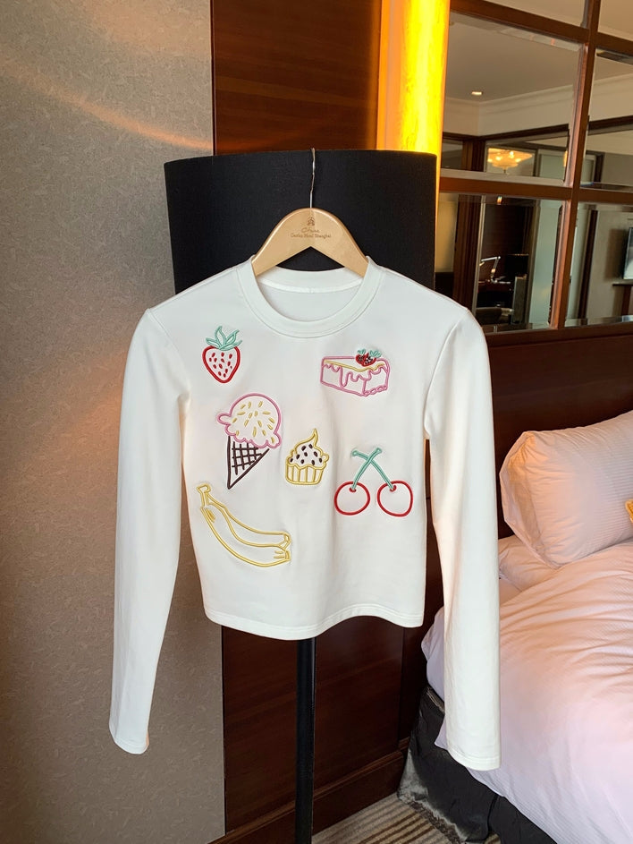 Sweets embroidered design long sleeve t-shirt X3199