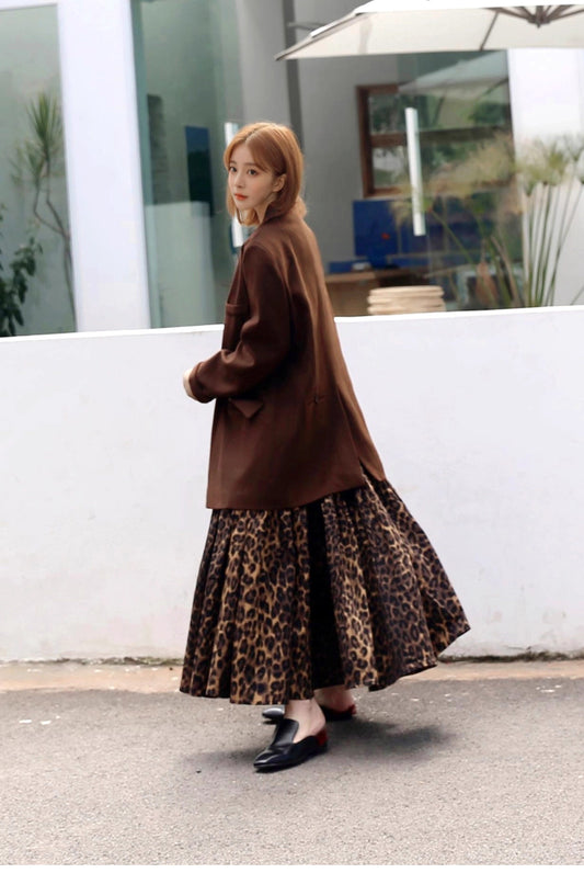 Leopard Print High Waist A-Line Skirt　X3550