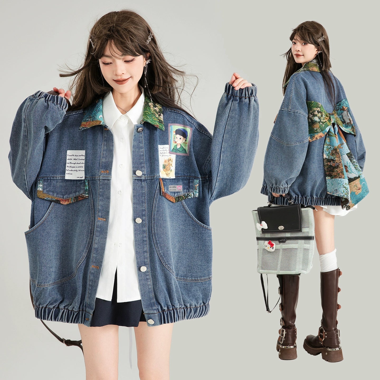 青春氣息緞帶細節牛仔夾克 X3447