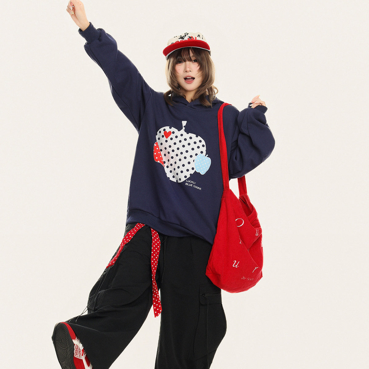 Apple Polka Dot Oversized Hoodie　X3664