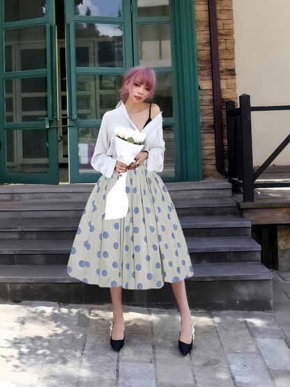 Polka Dot High Waist Flare Skirt　X3549