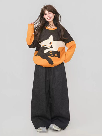 高級貓咪提花針織毛衣 X3451