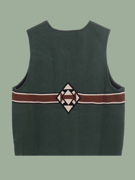 Ethnic pattern vintage style knit vest　X3092