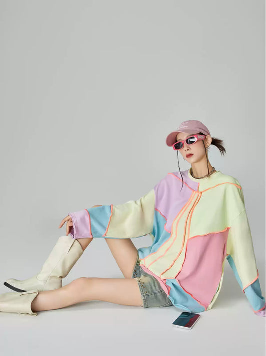 Color Block Street Style Top　X3545