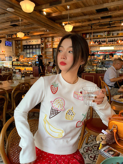 Sweets embroidered design long sleeve t-shirt X3199