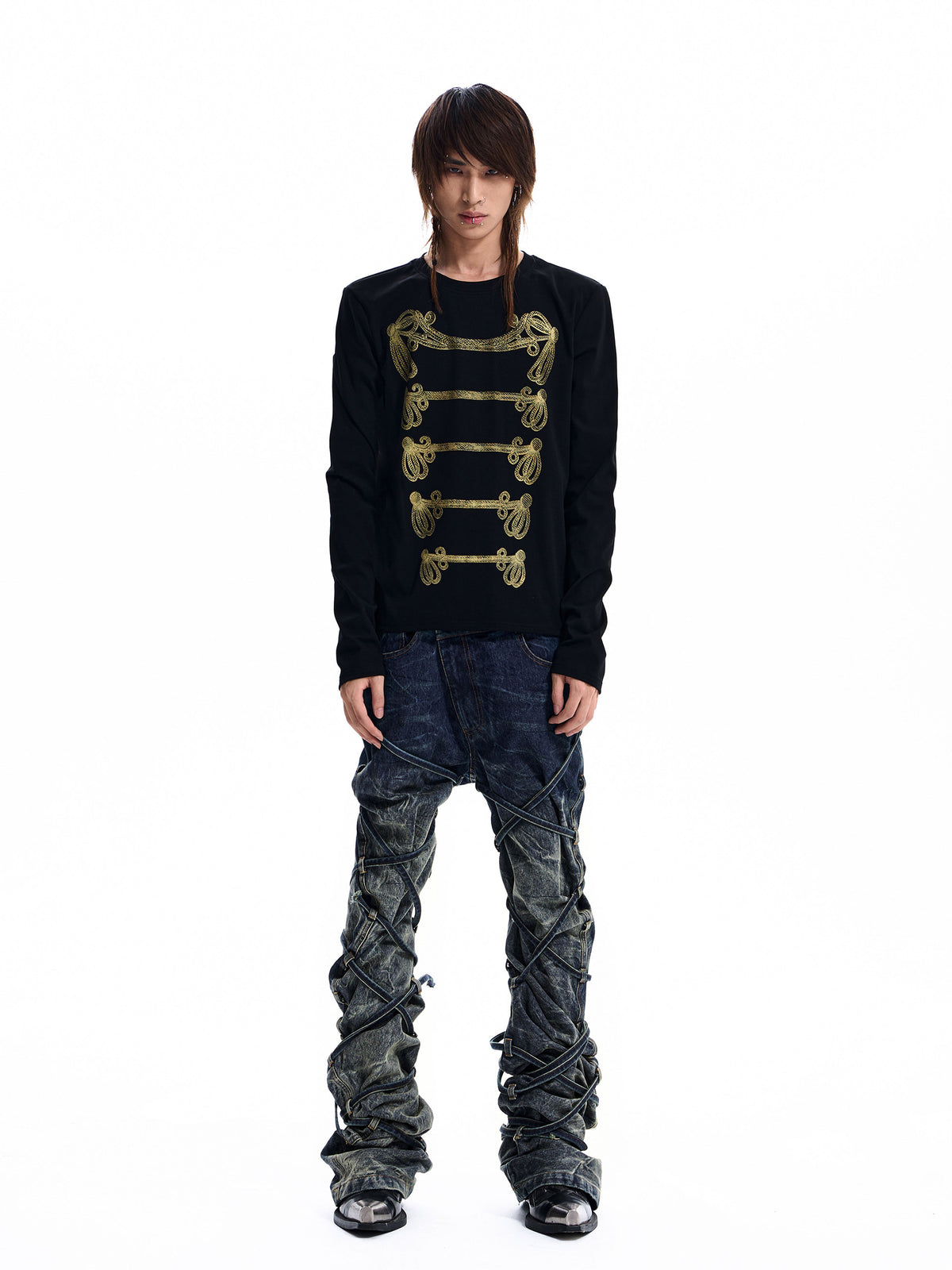 Gold Braid Print Long Sleeve Tee X3694