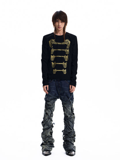 Gold Braid Print Long Sleeve Tee X3694